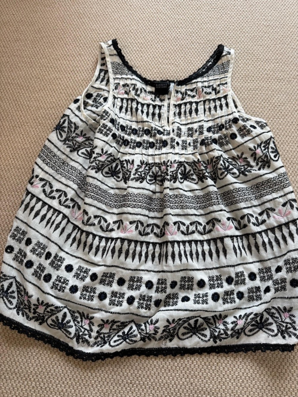 Barney's NY White Embroidered Women’s Shirt with Black and Pink Accents  - sz 4